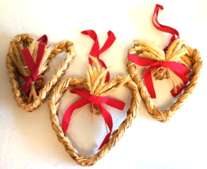 Set of 3 Vintage Scandinavian Hand Crafted Straw Hearts Swedish Braided - Imagen 1 de 5