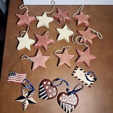 Americana Patriotic Christmas  Holiday Ornaments - Stars Hearts Flag - Lot of 16