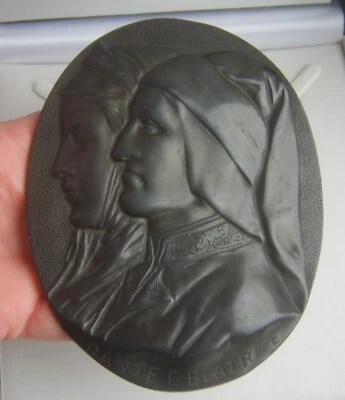 Victorian Grand Tour Spelter Cameo Relief Plaque Dante and Beatrice 1800s - Image 1 of 4