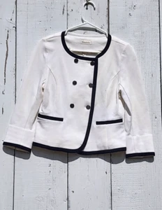 Entertainer Women's Ivory Black Long Sleeve Formal Cotton Blend Blazer Sz 4 / 6 - Picture 1 of 2
