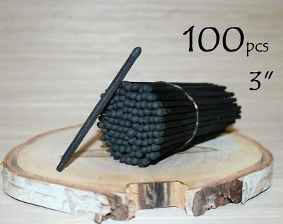 100 puntas negras fiesta boda partidos. Tarro vela fósforos palos madera negro 3"  Foto 1 de 4