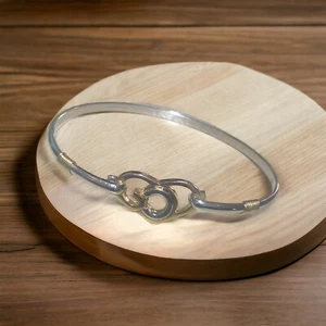 Vintage Sterling Silver Heart Bangle Bracelet - Picture 1 of 7