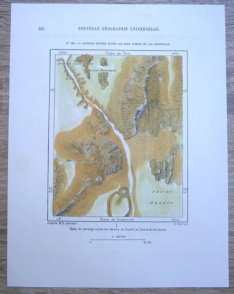 Mapa Perron 1892 ANTIGUO RÍO ENTRE DOS CUENCAS DEL LAGO BONNEVILLE, UTAH, #153 Foto 1 de 1