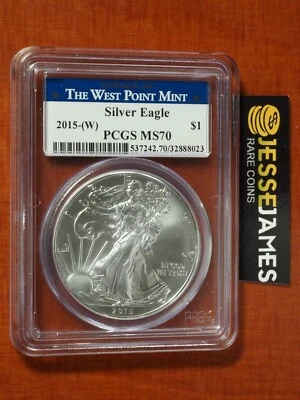 2015 (W) SILVER EAGLE PCGS MS70 STRUCK AT THE WEST POINT MINT BLUE LABEL - Image 1 of 2