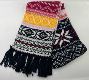 Old Navy Scarf Womens Fair Isle Fringe Trimmed 70"x 10" Ski Nordic Outdoor - Picture 1 of 4