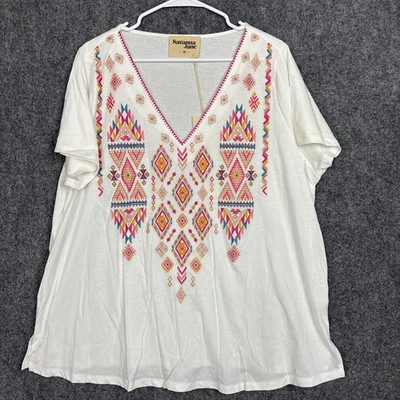 Savanna Jane рубашка женщин размер 2 X белый верхний вышивка Southwestern Aztec Artsy - Изображение 1 из 4