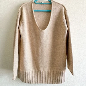 Lafayette 148 New York Lurex V-Neck Pullover Seide Leinenmischung hellbraun Medium - Bild 1 von 10