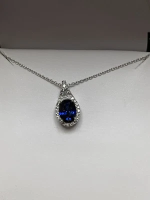 Sterling Silver with A Blue Sapphire Necklace 18 New In Gift Box - Image 1 of 3