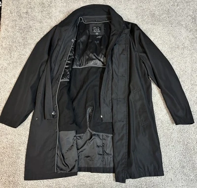 Jos A Bank Coat Rain Trench Travelers Collection 42R Black Mens Removable Lining - Image 1 of 4