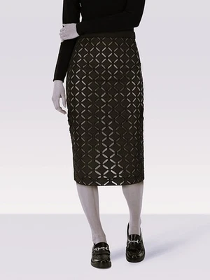 £650 Roland Mouret Sitona Black Skirt UK10 Laser Cut Overlay Lace Geometric Cut - Image 1 of 4