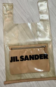 JIL SANDER Clear PVC Tote Bag Beige Leather Pocket Unisex 55cm x 33cm Vintage - Picture 1 of 12