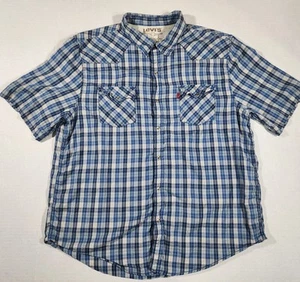 Camisa Levis Western Para Hombres XXL Cuadros Azul Blanco Perla A Presión Vaquero Rodeo Ranchero - Imagen 1 de 6