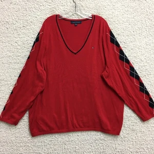Tommy Hilfiger Pullover 3X Erwachsene Plus Rot V-Ausschnitt Argyle Diamon Pulli Damen - Bild 1 von 9