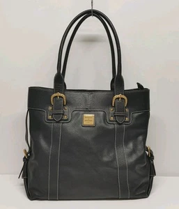 Dooney & Bourke Black Pebbled Leather Shoulder Bag Large Double Handles - Picture 1 of 22