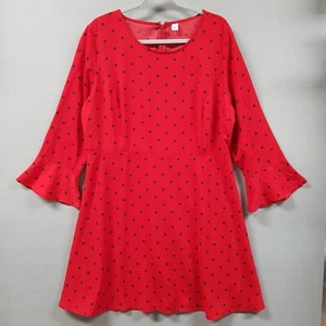 Old Navy Polka Dot Kleid Damen Gr. XL rot A-Linie 3/4 Glockenärmel gesmokt seitlich - Bild 1 von 9