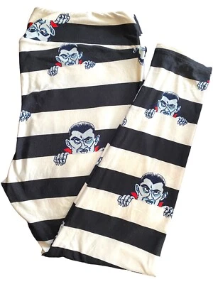 Leggings LuLaRoe TC2 listras pretas PEEKING DRACULA Monster HALLOWEEN Vampire LLR - Imagem 1 de 4