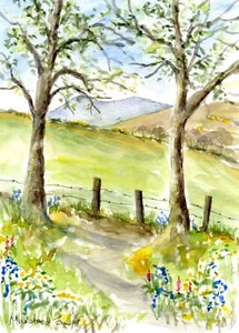 Moorland View Spring Flowers 5.5"x 7.5" Original Watercolour painting - Picture 1 of 1