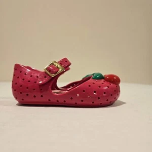 Mini Melissa Red Cherry Shoes Size 6 Pink Red Cherries Ultra Girl Furadinha - Picture 1 of 8