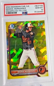 2022 BOWMAN CHROME SAPPHIRE MAIKOL HERNANDEZ YELLOW /50 PSA 10 💎ORIOLES - Picture 1 of 3
