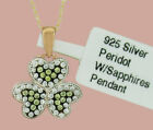Lab Peridot & White Sapphires Necklace .925 Sterling Silver  - New With Tag