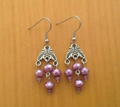 Colorful Mix Glass Beads Chandelier Cute Dangle Earrings Victorian Vintage Style - Image 1 of 4