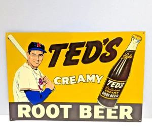 Ted Williams Signed Ted's Creamy Root Beer Metal Sign Red Sox 15x10 - Picture 1 of 2