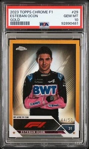 2023 Topps Chrome Formula 1 Esteban Ocon #29 Gold /50 PSA 10 Pop 1 - Picture 1 of 2