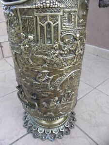 antique Umbrella stand Rack brass Ornate Asian Chinese vase old