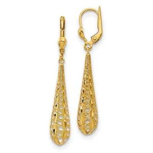 14k Yellow Gold Polished Fancy Leverback Earrings - Picture 1 of 7