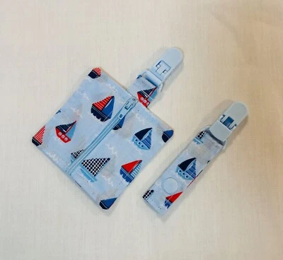 PASTEL BRIGHT DESIGNS Blue Children's NG Feeding Tube Pouch Nautical Feeding Tube Pouch Tubie Clip