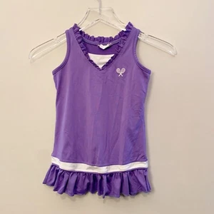 Little Miss Tennis Dress Purple White With Ruffles Size 4 5 - Picture 1 of 12
