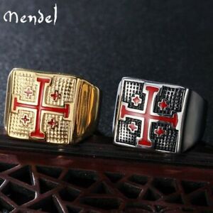 MENDEL Gold Plated Mens Knights Templar Maltese Cross Crusader Ring Size 7-15