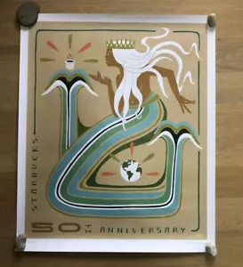 Starbucks Siren Screen Print Poster 50th Anniversary Signed 25” x 30” New - Picture 1 of 12