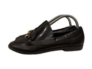 George Fabulous Footwear Black Leather Slip On Gold Flats Shoes Womens UK 6 - Picture 1 of 11