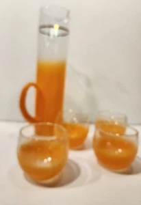 Blendo Pitcher 4 Glasses Orange Ombre Frosted Glassware Set with Gold Trim - Picture 1 of 3