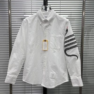 Thom Browne Hombres/Mujeres Nueva Camisa Clásica Bordada a Rayas Informal Manga Larga Foto 1 de 4