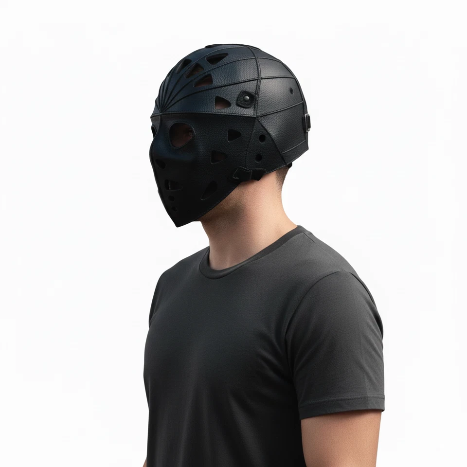 Máscara Cosplay Cuero Negro - Hecha a Mano Cabeza Completa Disfraz Steampunk Capucha, De Colección Foto 1 de 4