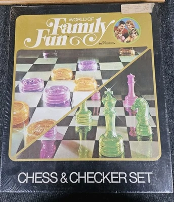 MCM Chess Set Hasbro World Of Family Fun Game Clear Pink Green 1971 NOS Sealed  - Image 1 of 4