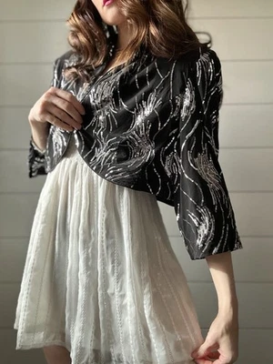 Chaqueta Bolero Vintage Alex Evenings Lentejuelas Año Nuevo Damas Talla 18 LEER Foto 1 de 4