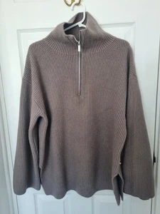 H&M Zip Top Rib-Knit Jumper - Grey Ladies Pit-to-Pit 22" - Picture 1 of 9