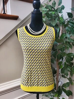 Jones New York Yellow & Black Abstract Cotton Round Neck Sleeveless Sweater M - Image 1 of 4