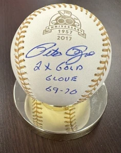 Pete Rose Cincinnati Reds firmato 60° anniversario Gold Glove ball JSA autentico - Foto 1 di 5
