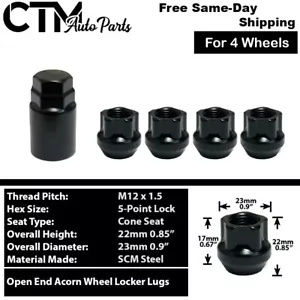 4x Black 12x1.5 Conical Anti-Theft Open End Wheel Locks + Key Jaguar Freelander - Picture 1 of 5
