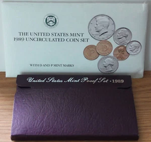 1989 Proof and Uncirculated Annual US Mint Coin Sets PDS 15 Coins Two Sets - Foto 1 di 6