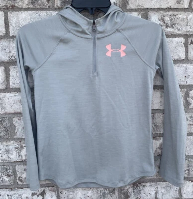 Under Armour Girls Medium Heatgear Hooded Long Sleeve Gray Zipped Pullover - Image 1 of 4