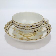 Antique Flight Worcester Porcelain Tea Cup & Saucer - Cobalt Blue Gold PC