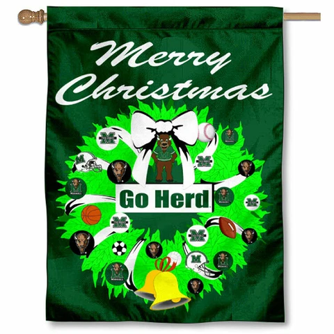 Marshall Thundering Herd Merry Christmas Wreath Decorative Holiday Wreath House Cover