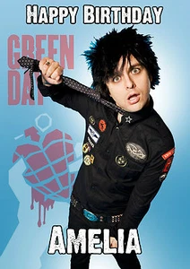 TARJETA DE FELICITACIÓN PERSONALIZADA BILLIE JOE ARMSTRONG DÍA VERDE CUMPLEAÑOS CUALQUIER OCASIÓN - Imagen 1 de 1