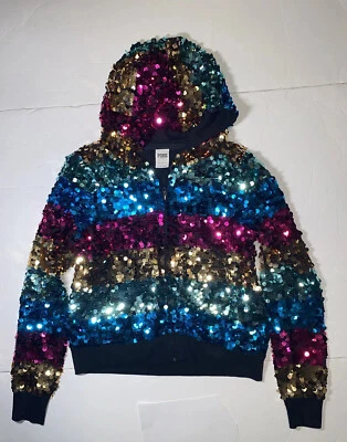 Chaqueta con Capucha Victoria's Secret ROSA 2012 Desfile de Moda Lentejuelas Arco Iris Brillante XS Foto 1 de 4
