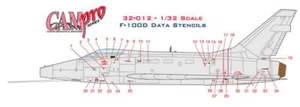 OOP, CAM PRO ABZIEHBILD, P32-012, MASSSTAB 1/32, F-100D SUPERSÄBEL, DATENSCHABLONEN - Bild 1 von 4